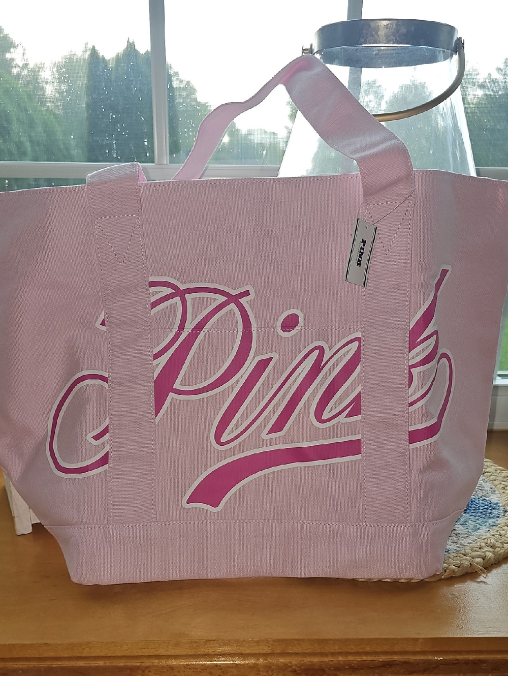PINK Victoria's Secret Light Pink Canvas Tote with Dark Pink Script